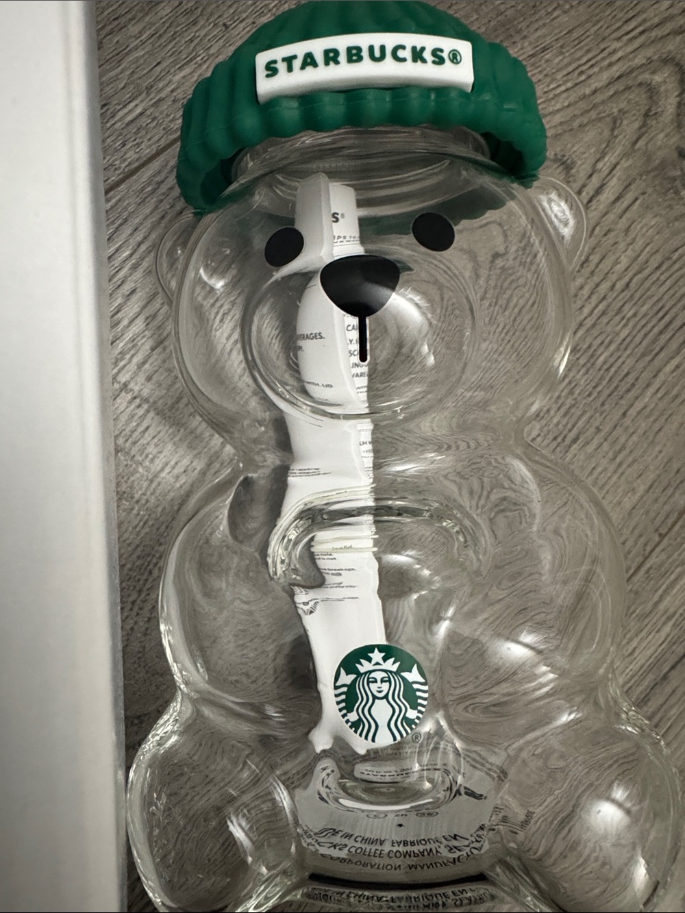 Starbucks Clear Bear Glass Jar with Green Lid Accent